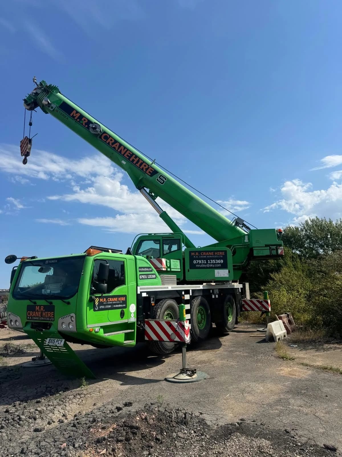 M.R. Crane Hire all-terrain crane set up for lifting