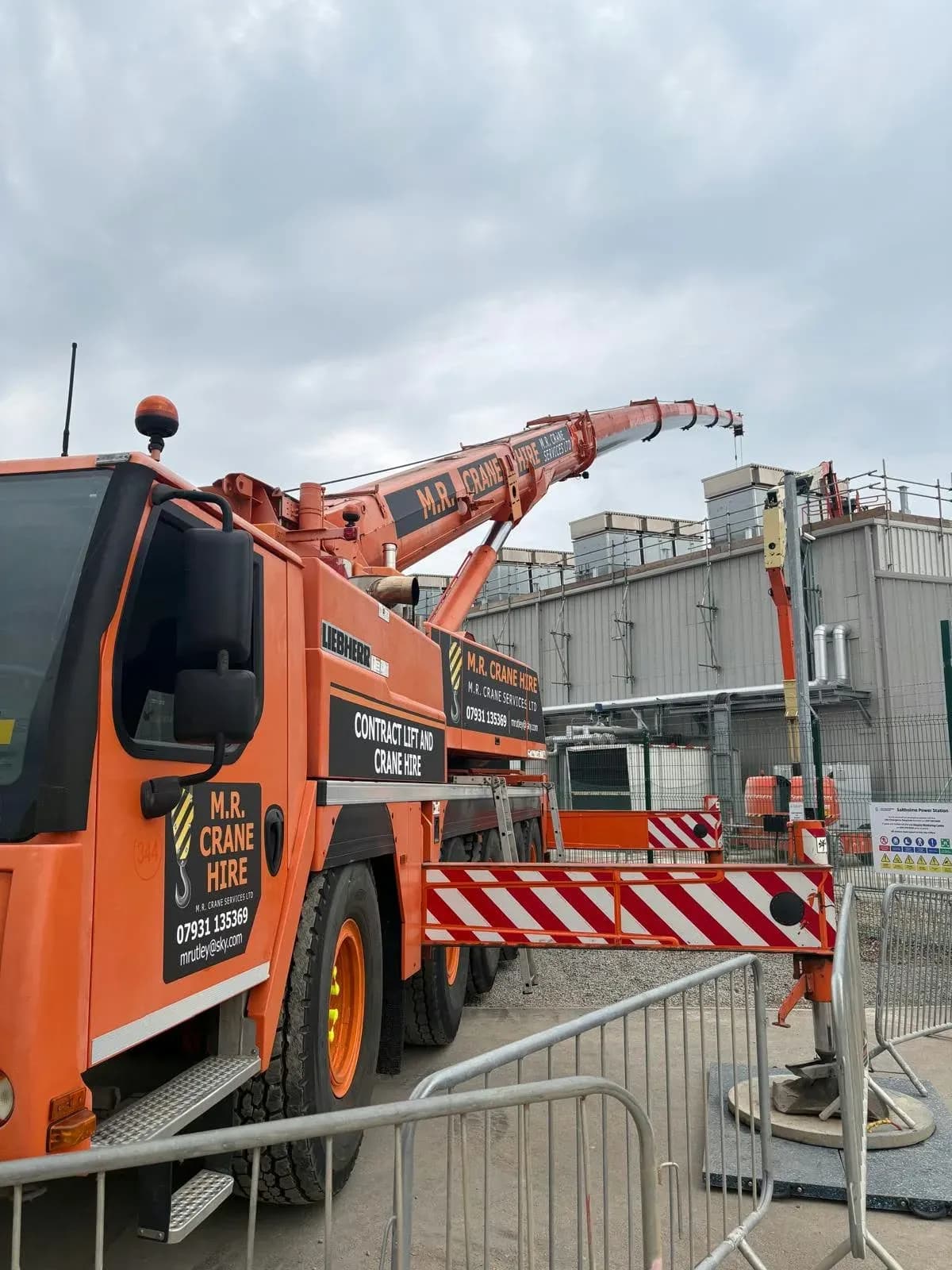 M.R. Crane Hire crane working at an industrial facility